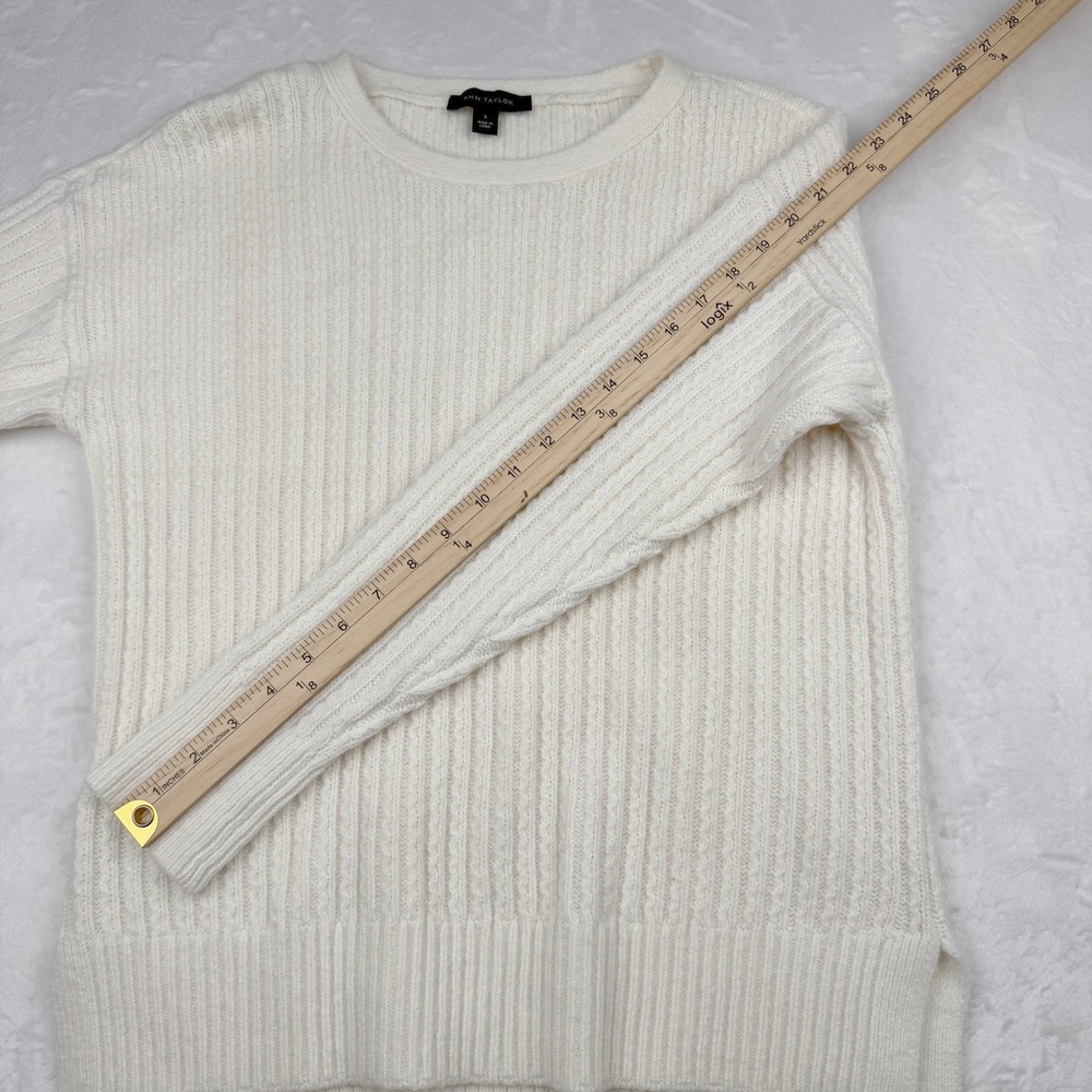NWOT Ann Taylor Ribbed Alpaca Wool Blend Sweater S Cream Soft Cozy - Picture 7 of 7